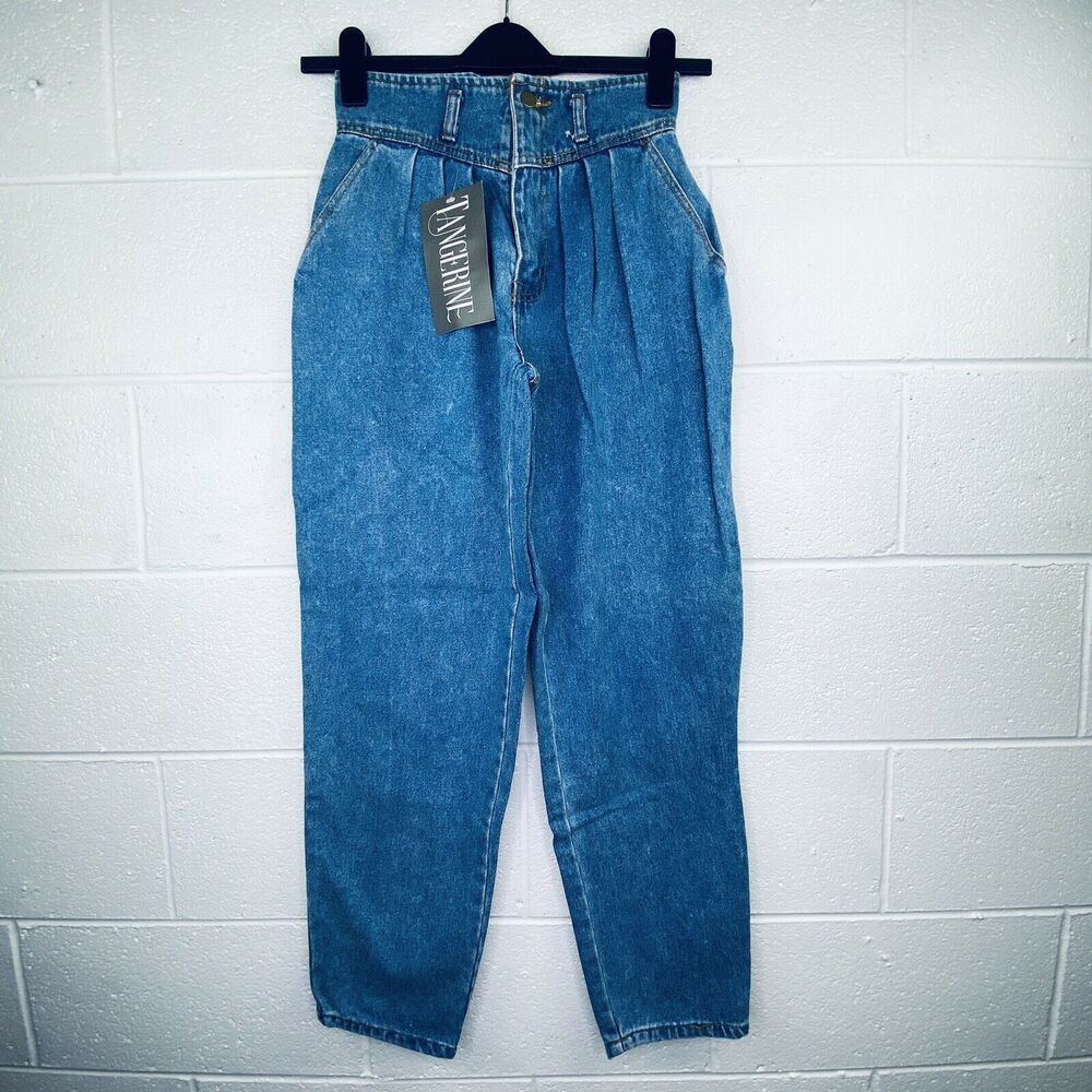 Tangerine Junior's 7 Mom Jeans Blue High Waist Pleated Medium Wash Vintage K